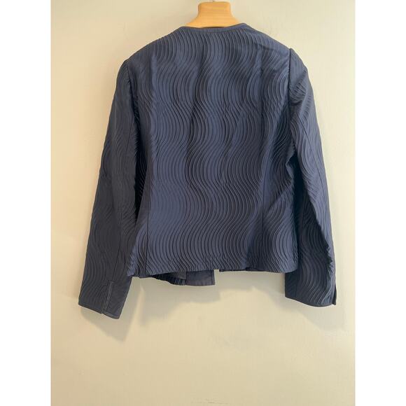 Carlisle Quilted Textured Jacket Zip Up Navy Blue Silk Blend Size 14 SG - Picture 9 of 11